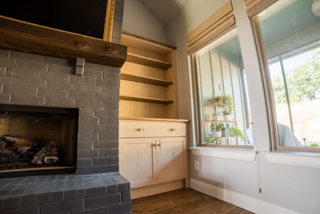 shaker cabinet fireplace built-in